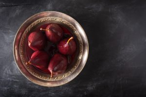 Poached Pears in red Mulled Wine With Cinnamon and Anise